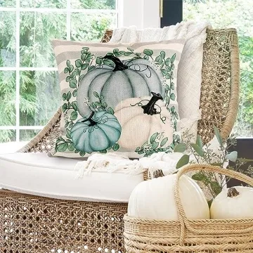YUJUN 4 Pack Fall Pillow Covers Blue Pumpkins 18"