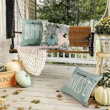 YUJUN 4 Pack Fall Pillow Covers Blue Pumpkins 18"
