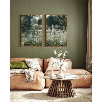 InSimSea 2 Pcs Framed Wall Art Vintage Decor, Vivid Greens Countryside Paintings Above Bed Wall Decor, Canvas Prints, Living Room,Bedroom,Office Retro Farmhouse Decorations, 16x24inch, Set of 2