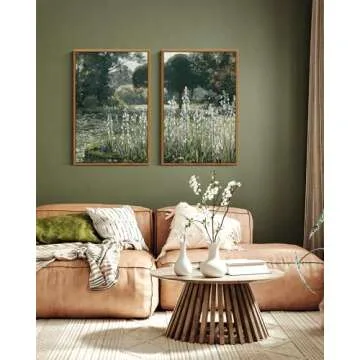 InSimSea 2 Pcs Framed Wall Art Vintage Decor, Vivid Greens Countryside Paintings Above Bed Wall Decor, Canvas Prints, Living Room,Bedroom,Office Retro Farmhouse Decorations, 16x24inch, Set of 2