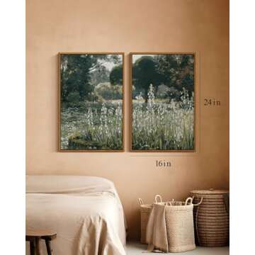 InSimSea 2 Pcs Framed Wall Art Vintage Decor, Vivid Greens Countryside Paintings Above Bed Wall Decor, Canvas Prints, Living Room,Bedroom,Office Retro Farmhouse Decorations, 16x24inch, Set of 2