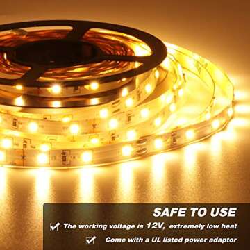 Warm LED Strip Lights,Onforu16.4ft Dimmable Strip Lighting,3000K 5m 12v Tape Light, 2835 LEDs Flexib...