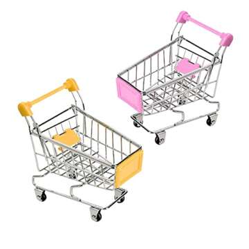 Hvogvok Mini Supermarket Handcart, 2 Pcs Mini Shopping Cart Shopping Utility Cart Mode Storage Toy Office Decor(Pink,Yellow) Toy Shopping cart