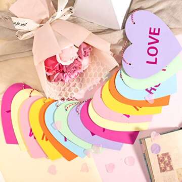 Whaline Valentines Day Conversation Heart Banner with 32Pcs Hearts 32.8ft Candy Color Heart Garland Heart Sayings Pre-Strung Banners for Anniversary Wedding Birthday Party Valentines Decor(2 Strings)