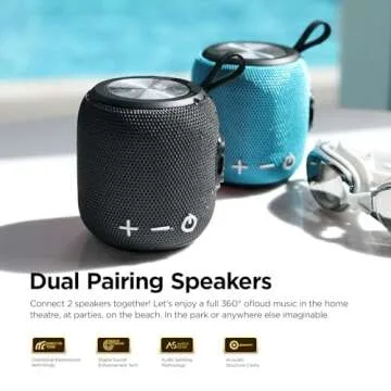 Sanag Portable Speaker, Bluetooth 5.0 Dual Pairing Wireless Mini Speaker, 360 HD Surround Sound & Rich Stereo Bass 24H Playtime IP67 Waterproof for Travel Outdoors Home and Party Blue