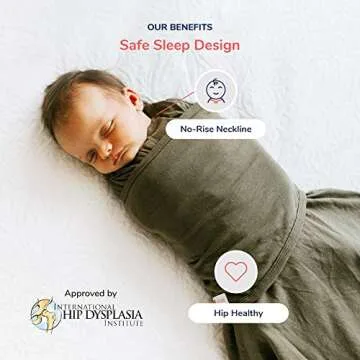 embé 2-Way Starter Baby Swaddle, Newborn Swaddle Sack, Zip & Velcro Baby Wrap, Hip Healthy, Infant, 6-14 lbs, 0-3 Months - Moss