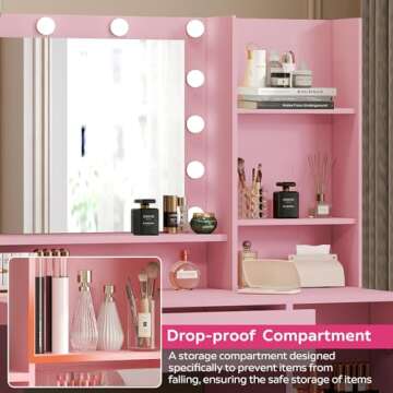 Palimder Vanity Desk with Mirror and Light, Large Drawer and Three Level Storage Dresser, 3 Lighting...