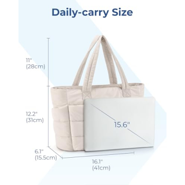 BAGSMART Tote Bag for Women, Lightweight Puffy Tote Bag with Compartments Shoulder Bag Handbag Quilted Shoulder Bag Handbag for Travel, Work, Beach, Gym, Shop(Beige)