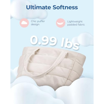 BAGSMART Tote Bag for Women, Lightweight Puffy Tote Bag with Compartments Shoulder Bag Handbag Quilted Shoulder Bag Handbag for Travel, Work, Beach, Gym, Shop(Beige)