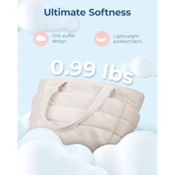 BAGSMART Tote Bag for Women, Lightweight Puffy Tote Bag with Compartments Shoulder Bag Handbag Quilted Shoulder Bag Handbag for Travel, Work, Beach, Gym, Shop(Beige)