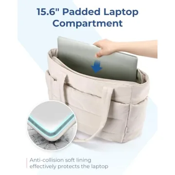 BAGSMART Tote Bag for Women, Lightweight Puffy Tote Bag with Compartments Shoulder Bag Handbag Quilted Shoulder Bag Handbag for Travel, Work, Beach, Gym, Shop(Beige)