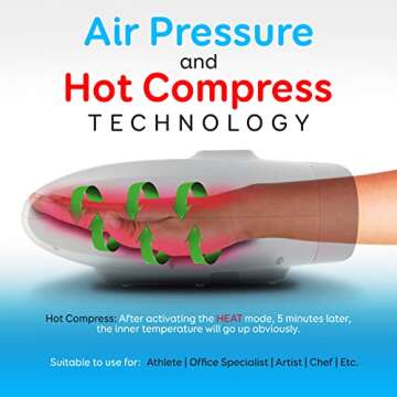 SereneLife Electric Compression Hand Massager - Electric Acupressure Palm Hand Massager w/Air Pressure Heat Compress for Arthritis, Carpal Tunnel, Hand Pain Relief, Finger Numbness (White)