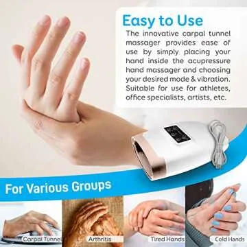 SereneLife Electric Compression Hand Massager - Electric Acupressure Palm Hand Massager w/Air Pressure Heat Compress for Arthritis, Carpal Tunnel, Hand Pain Relief, Finger Numbness (White)