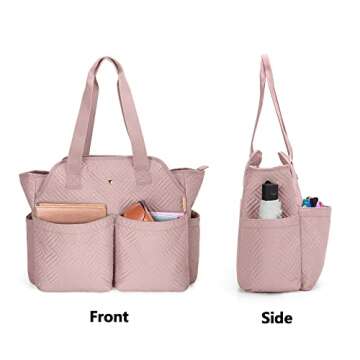 Fasrom Teacher Bag for Work Women, Large Utility Tote Bag with Laptop Compartment for Teacher Essentials (Empty Bag Only), Pink