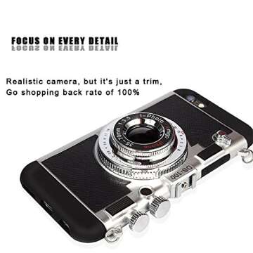 Black Lemon Emily in Paris Vintage Camera Soft Silicone Case for iPhone 6Plus/6sPlus with Lanyard