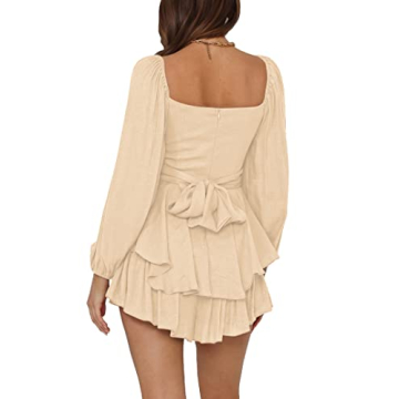 LYANER Women's Jumpsuit Lantern Long Sleeve Ruffle Layer Tie Mini Short Romper