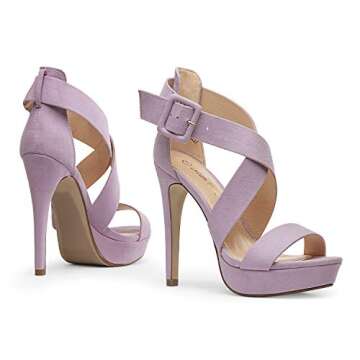 DREAM PAIRS Womens Baby Blue Suede Cross Strap Open Toe High Stilettos Party Pump Platform Heel Sandal, C-Light/Purple/Suede - 6 (Charlotte)