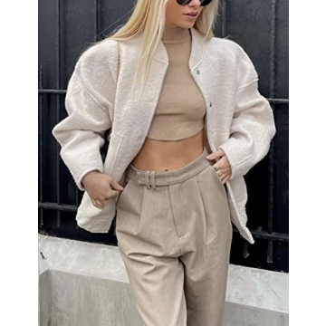 Gihuo Women's Oversized Wool Blend Jacket 2023 Beige