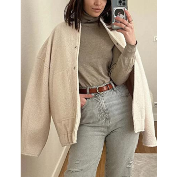 Gihuo Women's Oversized Wool Blend Jacket 2023 Beige