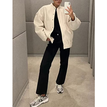 Gihuo Women's Oversized Wool Blend Jacket 2023 Beige