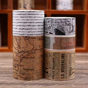 Knaid Vintage Washi Tape Set, Assorted 5 Rolls of Decorative Colored Masking Tapes for Scrapbooking,...