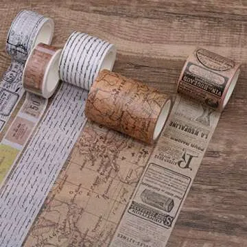 Knaid Vintage Washi Tape Set, Assorted 5 Rolls of Decorative Colored Masking Tapes for Scrapbooking, DIY Decor and Crafts, Bullet Journals, Planners, Junk Journal, Gift Wrapping