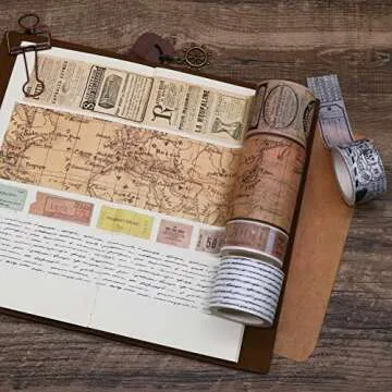 Knaid Vintage Washi Tape Set, Assorted 5 Rolls of Decorative Colored Masking Tapes for Scrapbooking, DIY Decor and Crafts, Bullet Journals, Planners, Junk Journal, Gift Wrapping