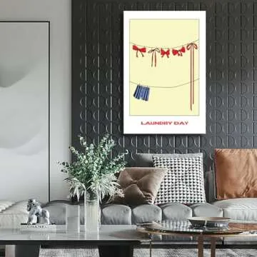 zphvaqd Vintage Red Bow Canvas Wall Art Poster ，Trendy Print Laundry Room Art，Coquette Pictures，French Art，Preppy Gifts for Girls Apartment Decor for Bedroom Living Room 12 x 16 in Unframed