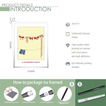 zphvaqd Vintage Red Bow Canvas Wall Art Poster ，Trendy Print Laundry Room Art，Coquette Pictures，French Art，Preppy Gifts for Girls Apartment Decor for Bedroom Living Room 12 x 16 in Unframed