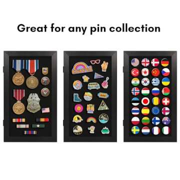 Americanflat 15x8.5 Pin Display Case - Ideal for Enamel Pins, Medals, Jewelry, Memorabilia - Silhouette Collection - Black Pin Collection Display with Shatter-Resistant Glass for Wall Decor