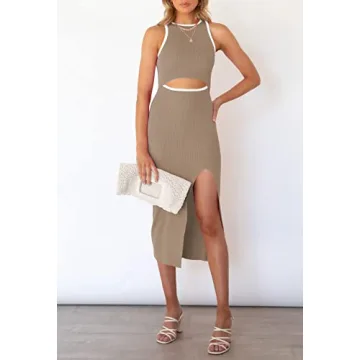 Pink Queen Women's Sleeveless Hollow Out Bodycon Midi Dress