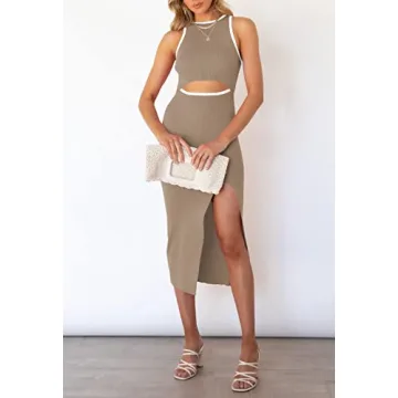 Pink Queen Women's Sleeveless Hollow Out Bodycon Midi Dress