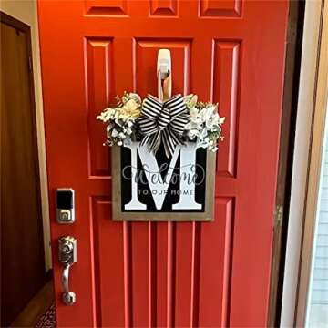 16'' Personalized Last Name Welcome Sign, Door Wreaths for Front Door Outside, Spring Wreath for Fro...