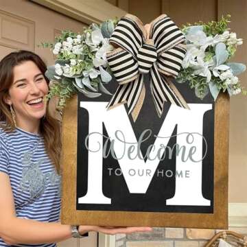 16'' Personalized Last Name Welcome Sign, Door Wreaths for Front Door Outside, Spring Wreath for Front Door Decor, Farmhouse New Home Gifts for Home (M)
