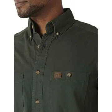 Wrangler Riggs Workwear mens Logger Twill Long Sleeve Workshirt work utility button down shirts, Forest Green, X-Large US