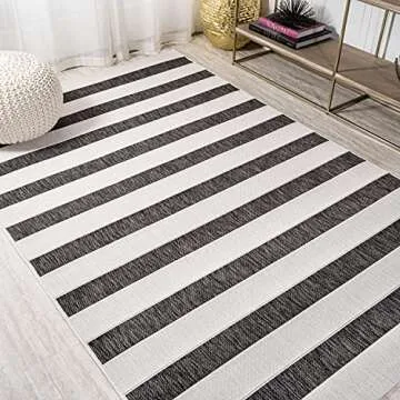 JONATHAN Y SMB112B-5 Aveiro Wide Stripe Indoor/Outdoor 5 ft. x 8 ft. Area Rug, Bohemian, Coastal, Mediterranean, Transitional, Glam, Office, Living Room, Dining Room, Bedroom, Patio, Black/Cream