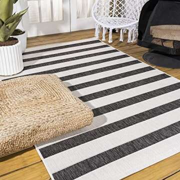 JONATHAN Y SMB112B-5 Aveiro Wide Stripe Indoor/Outdoor 5 ft. x 8 ft. Area Rug, Bohemian, Coastal, Mediterranean, Transitional, Glam, Office, Living Room, Dining Room, Bedroom, Patio, Black/Cream