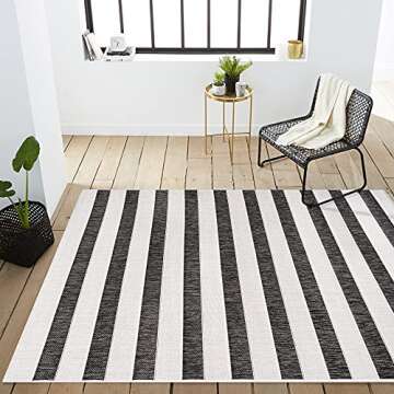 JONATHAN Y SMB112B-5 Aveiro Wide Stripe Indoor/Outdoor 5 ft. x 8 ft. Area Rug, Bohemian, Coastal, Mediterranean, Transitional, Glam, Office, Living Room, Dining Room, Bedroom, Patio, Black/Cream