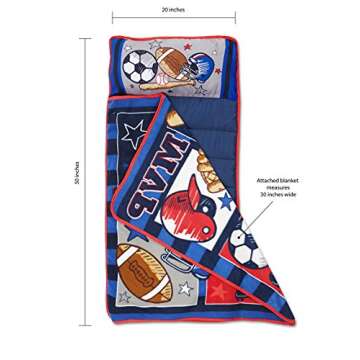Baby Boom Funhouse MVP Sports Nap Mat Set - Includes Pillow and Fleece Blanket – Great for Boys Napping during Daycare or Preschool - Fits Toddlers, Blue