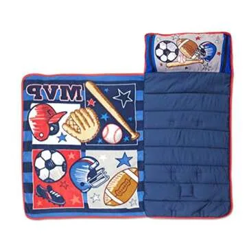 Baby Boom Funhouse MVP Sports Nap Mat Set - Includes Pillow and Fleece Blanket – Great for Boys Napping during Daycare or Preschool - Fits Toddlers, Blue