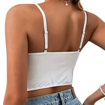 Sunloudy Women's Lace Up Corset Top Sleeveless Bustier Camisole Backless Tank Vest Crop Top Slim Clubwear Party Tops (White, L)