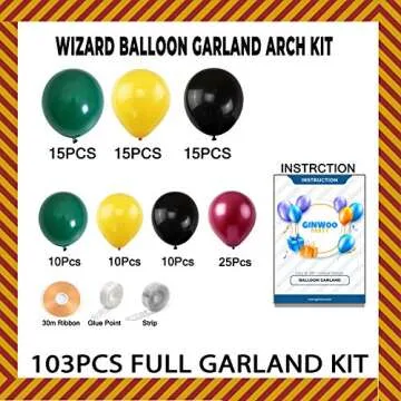 Magic Wizard School Balloons Garland Arch Kit, 103Pack Green Yellow Black Burgundy Round Balloons for Baby Kids Birthday Party Baby Shower Potter Theme Party Supplies