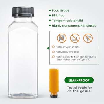 24 PACK, 12 OZ Reusable Plastic Juice Bottles with Caps, Plus 24 Labels & 2 Silicone Funnels - Clear Juicing Bottles for Juice, Smoothies, Ginger, Tea, Coffee - Food Grade & Leakproof Travel Bottles