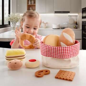 Hape Toddler Bread Basket |Soft Pretend Food Playset for Kids, Bread Toy Basket Includes Toast, Jam Cookie, Cake, Soda Biscuit and More