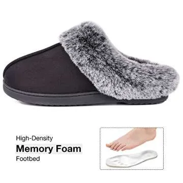 HomeTop Women's Classic Microsuede Memory Foam Slippers Durable Rubber Sole with Warm Faux Fur Collar (9-10 M, Black)
