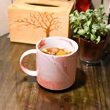 Marbling Ceramic Coffee Mug, Tea Cup for Office and Home, 13 Oz, Dishwasher and Microwave Safe (Pink, 1)