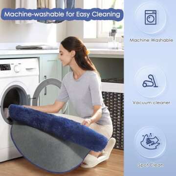 Navy Blue Fluffy Circle Rug - 5'X5' for Kids, Teens, Nursery & Dorm - Shaggy, Fuzzy Plush Carpet - Indigo - Cute Room Decor