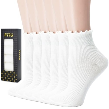 FITU Women's Ruffle Frilly Turn Cuff Socks Cute Vintage Dress Socks Lettuce Trim Socks(Lettuce Trim ...