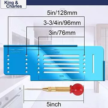King&Charles Cabinet Hardware Template with Center Punch, Cabinet Handle Template Tool - Use for Handles Knobs Pulls on Drawers/Doors, Hardware Installation Perfect Match Kit.