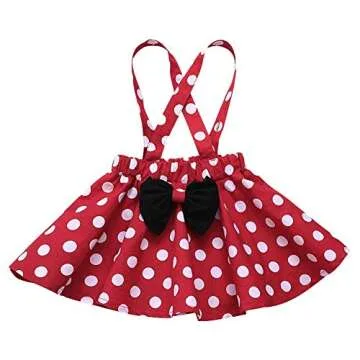 IBTOM CASTLE Baby Girl Polka Dot Costume 1st Birthday Outfit Dress Up Romper Overall Suspender Tutu Skirt Headband Photo Prop Cake Smash 3pcs Outfit Red+Black 6-9 Months